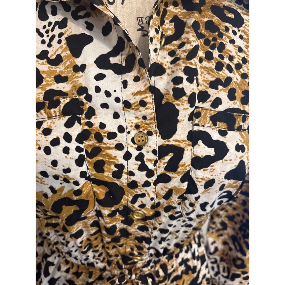 MPH Collection Animal Print Shirt Dress Petite Small Buttons Sash - Picture 3 of 10